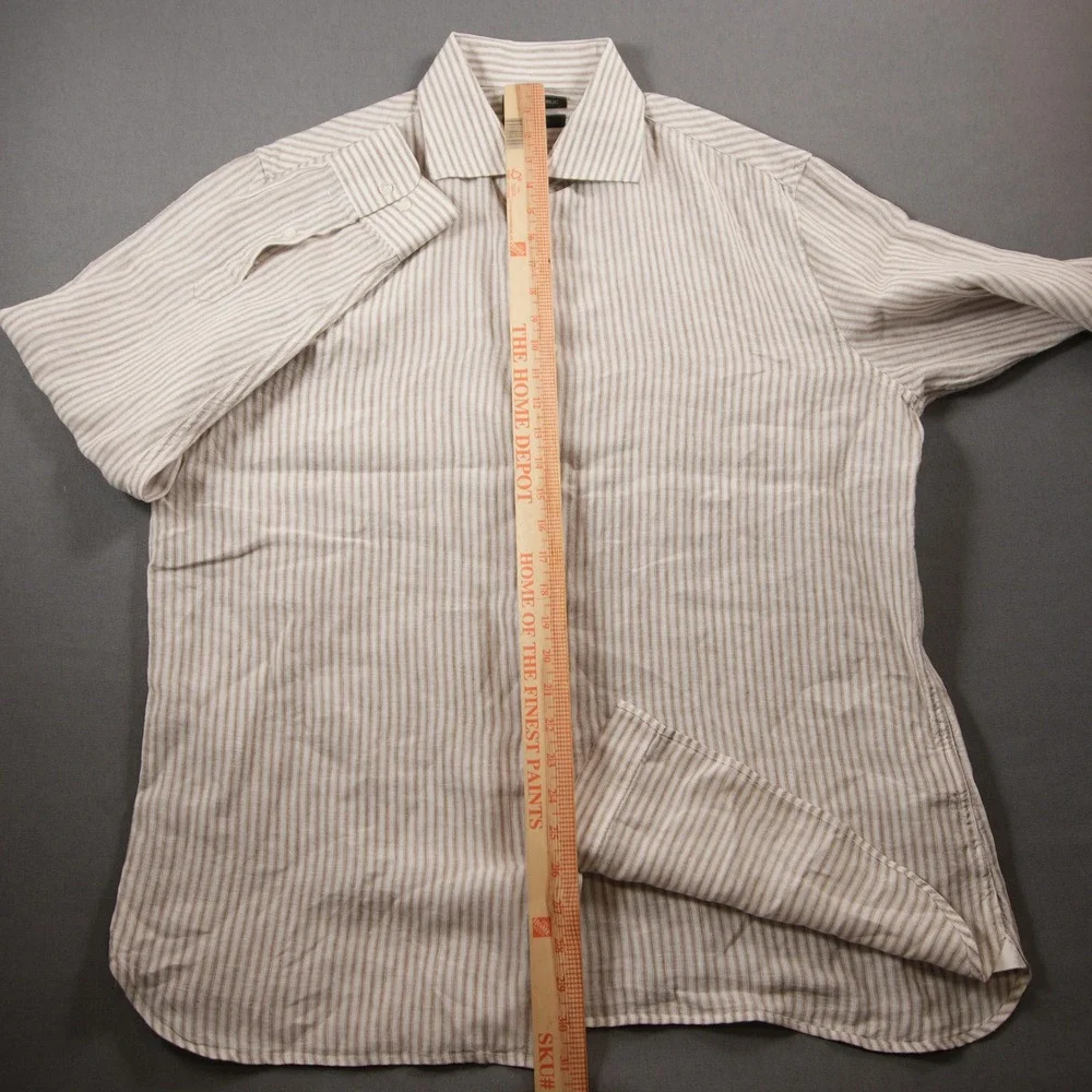 Banana Republic Linen Striped Tailored Slim Fit Men Long Sleeve Shirt XL Office